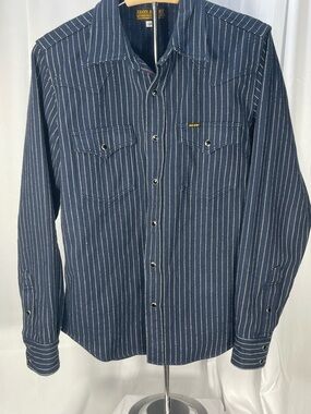 402-NAV WORK SHIRT 12OZ ULTRA HEAVY FLANNEL NAVY CHALK STRIPE Limited Edition